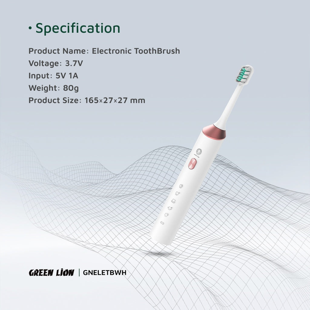 Firçeya Diranan a Elektrîkî ya Green Lion bi 5 Mod û 4 Serên Firçeyê - Ji bo Diranên Hesas.