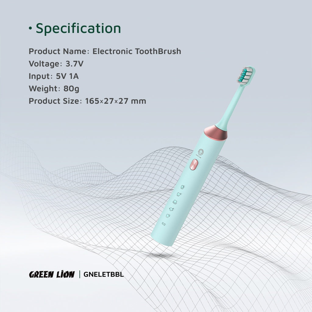 Firçeya Diranan a Elektrîkî ya Green Lion bi 5 Mod û 4 Serên Firçeyê - Ji bo Diranên Hesas.