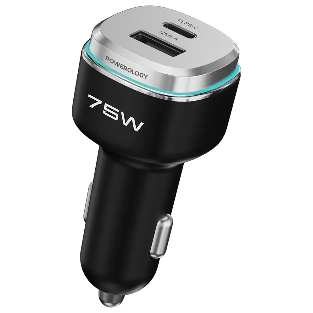 شاحن سيارة Powerology بقوة 75W ومنفذين | Powerology 75W Dual-Port High-Power Car Charger
