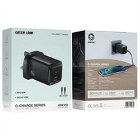 Green Lion G-Charge Series Dual Port Wall Charger 45W UK Plug – Black | شاحن حائط ثنائي المنفذ G-Charge Series 45W من Green Lion بقابس UK – أسود