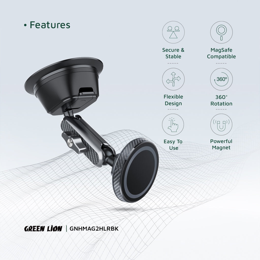 حامل سيارة جرين لايون Halo متوافق مع ماغسيف - أسود | Green Lion Halo MagSafe 2 Car Holder - Black