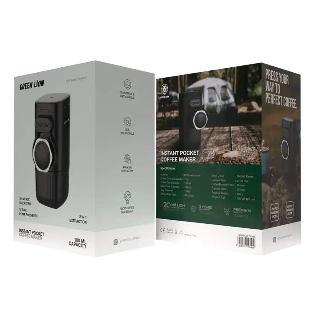 ماكينة تحضير القهوة المحمولة من جرين لايون بسعة 100 مل - اسود | Green Lion Instant Pocket Coffee Maker 100ml - Black