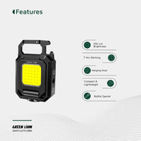 كشاف جرين لايون ميدالية قابل للطي باضائة قوية - اسود | Green Lion Keychain Light with Foldable Design - Black