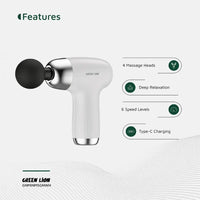 مسدس المساج جرين لايون ميني ب 6 سرعات - ابيض | Green Lion Mini Massage Gun 6 Speed Levels – White