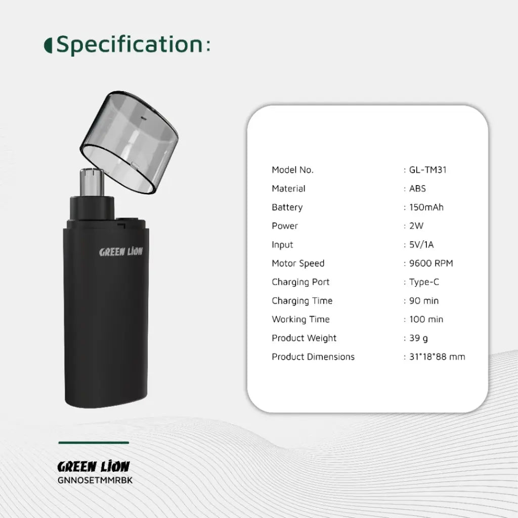 Green Lion Nose Pro Nose and Ear Trimmer - Black | ماكينة تشذيب جرين ليون نوز برو للأنف والأذن - أسود