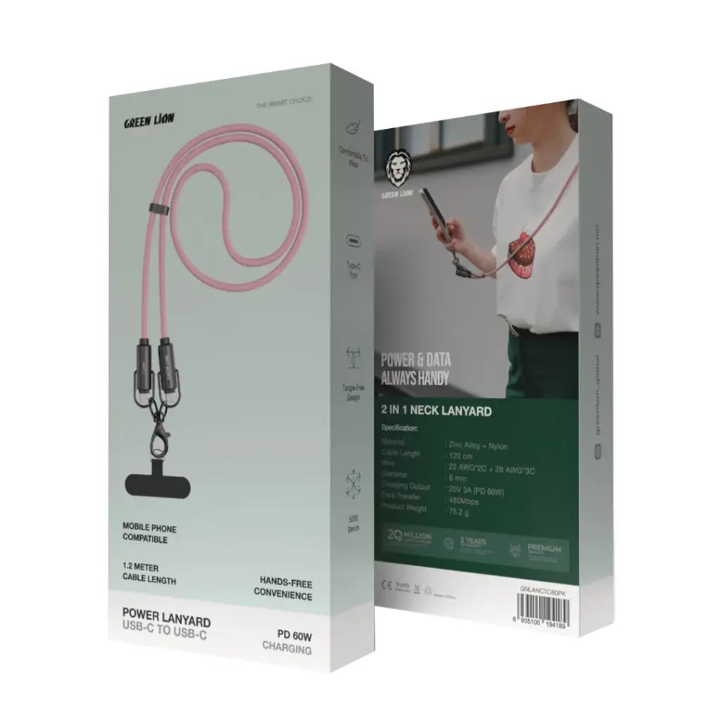 كيبل جرين لايون باور لانيارد يو اس بي سي الى يو اس بي سي بقدرة 60 واط  | Green Lion Power Lanyard C to C 60W Cable