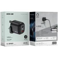Green Lion Q-Series UK Plug USB-C & USB-A Wall Charger – Black | جرين ليون Q-Series قابس المملكة المتحدة USB-C و USB-A – أسود