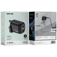 Green Lion Q-Series UK Plug USB-C & USB-A Wall Charger 45W – Black | جرين ليون Q-Series قابس المملكة المتحدة USB-C و USB-A 45W – أسود