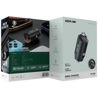Green Lion Ring Charge Dual Port Car Charger PD 36W C to L 1m Cable - Black | شاحن سيارة جرين ليون رينج تشارج منفذين PD 36W مع كابل C إلى L 1 متر - أسود