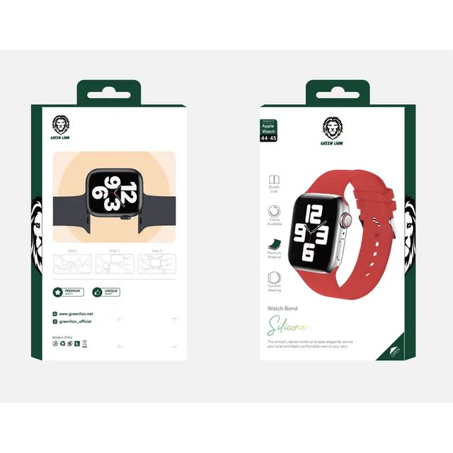 سوار جرين لايون سيليكون مع مشبك متوافق مع ساعات ابل 42/44/45 ملم | Green Lion Green Silicone Band with Buckle Watch Strap for Apple Watch 42/44/45MM
