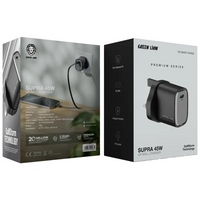 Green Lion Supra 45W UK Wall Charger – Black/Grey | شاحن حائط Green Lion Supra 45W UK – أسود/رمادي