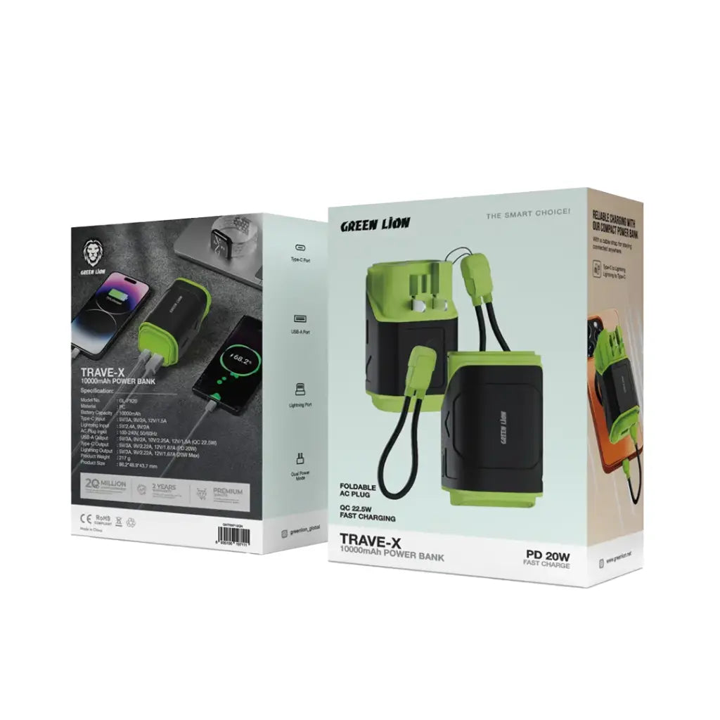 باور بانك جرين لايون تراف-إكس بسعة  10,000 مللي امبير | Green Lion Trave-X Power Bank 10000mAh