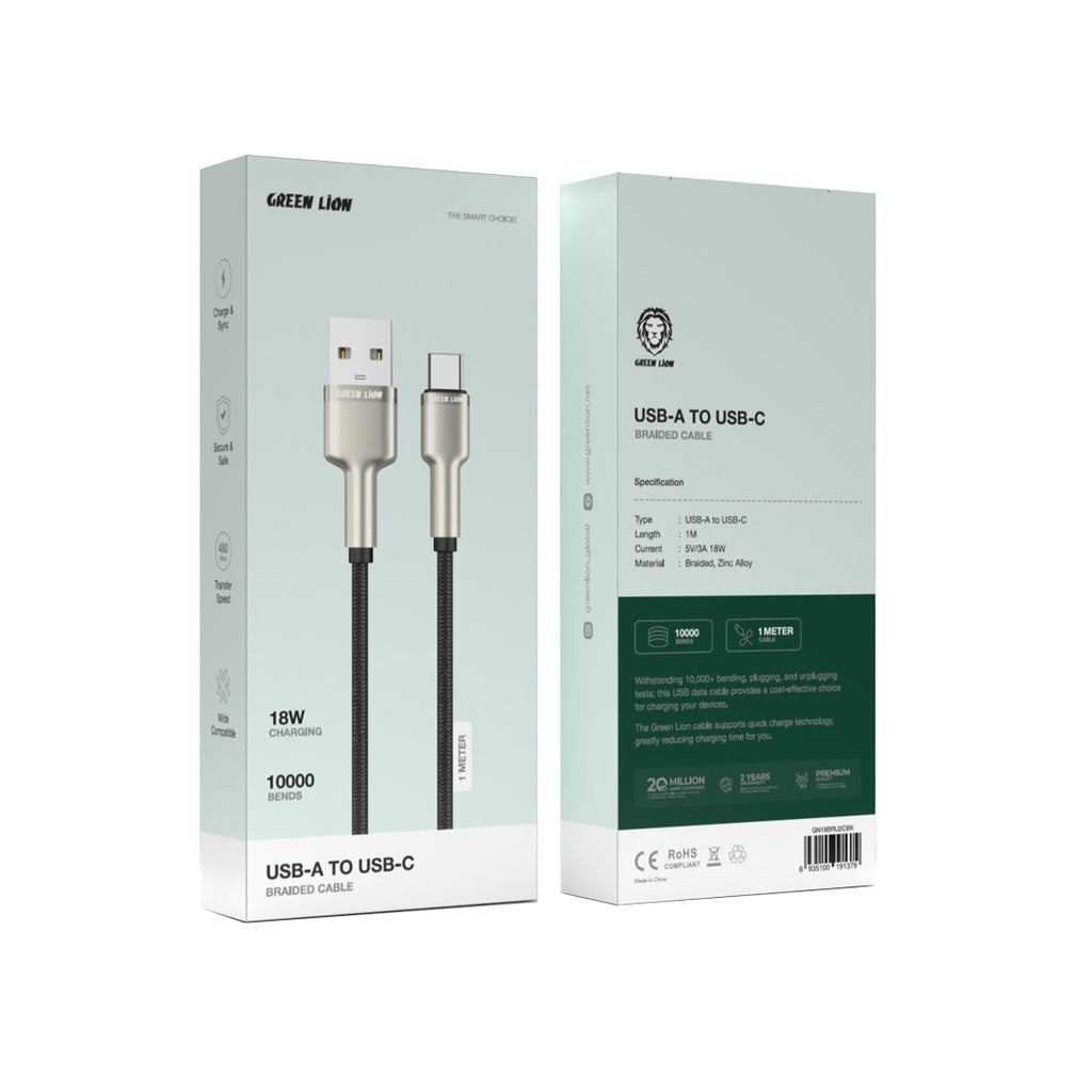 Kabloya USB-A berbi USB-C ya Green Lion 18W 1m ya bi pêçayî - Reş