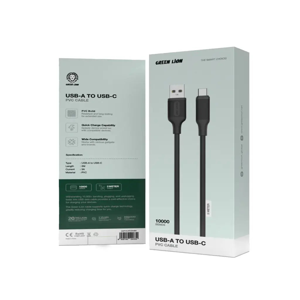 Kabloya PVC ya USB-A bo USB-C ya Green Lion, 3m - Reş