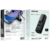 Green Lion USB-C 3-in-1 Hub with USB-A 3.2, USB-A 2.0 & USB-C – Black | محطة توصيل USB-C 3 في 1 من Green Lion مع USB-A 3.2 و USB-A 2.0 و USB-C – أسود