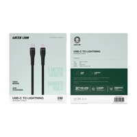 Green Lion USB-C to Lightning Braided Cable 5mtr 20W - Black | كابل جرين ليون USB-C إلى لايتننج مجدول 5 متر 20 واط - أسود
