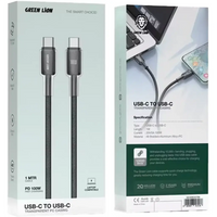 Green Lion USB-C to USB-C Transparent Braided PC Cable 1m PD 100W – Black | كابل Green Lion USB-C إلى USB-C شفاف مضفر PD 100W بطول 1 متر – أسود