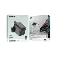 Green Lion Ultra Compact GaN Wall Charger UK Pin USB-C 20W with C to L – Black | شاحن حائط GaN فائق الضغافة من Green Lion بقابس UK ومنفذ USB-C بقدرة 20W مع كابل C to L – أسود