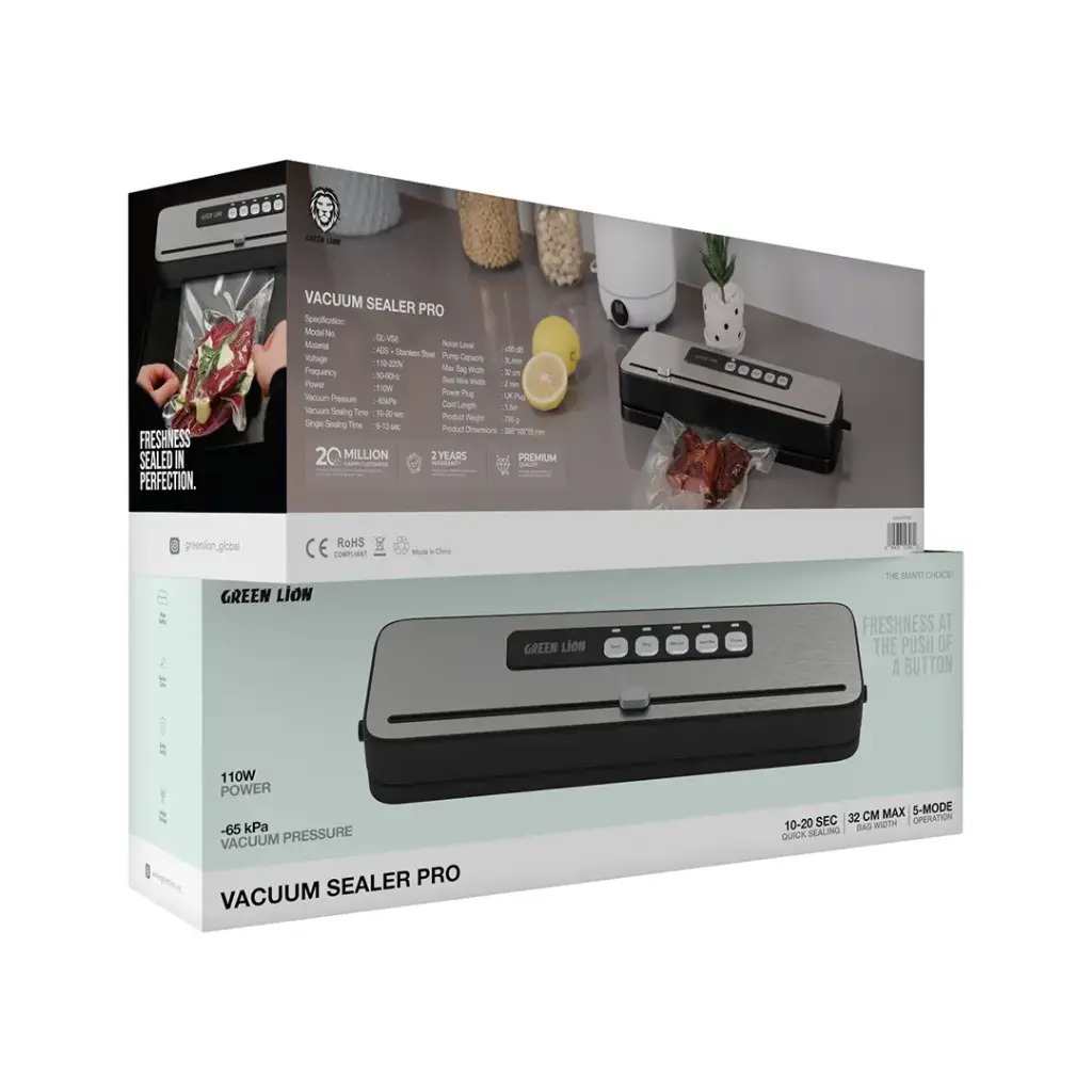 ماكينة تفريغ هواء وحفظ الطعام من جرين لايون - أسود | Green Lion Vacuum Sealer Pro - Black