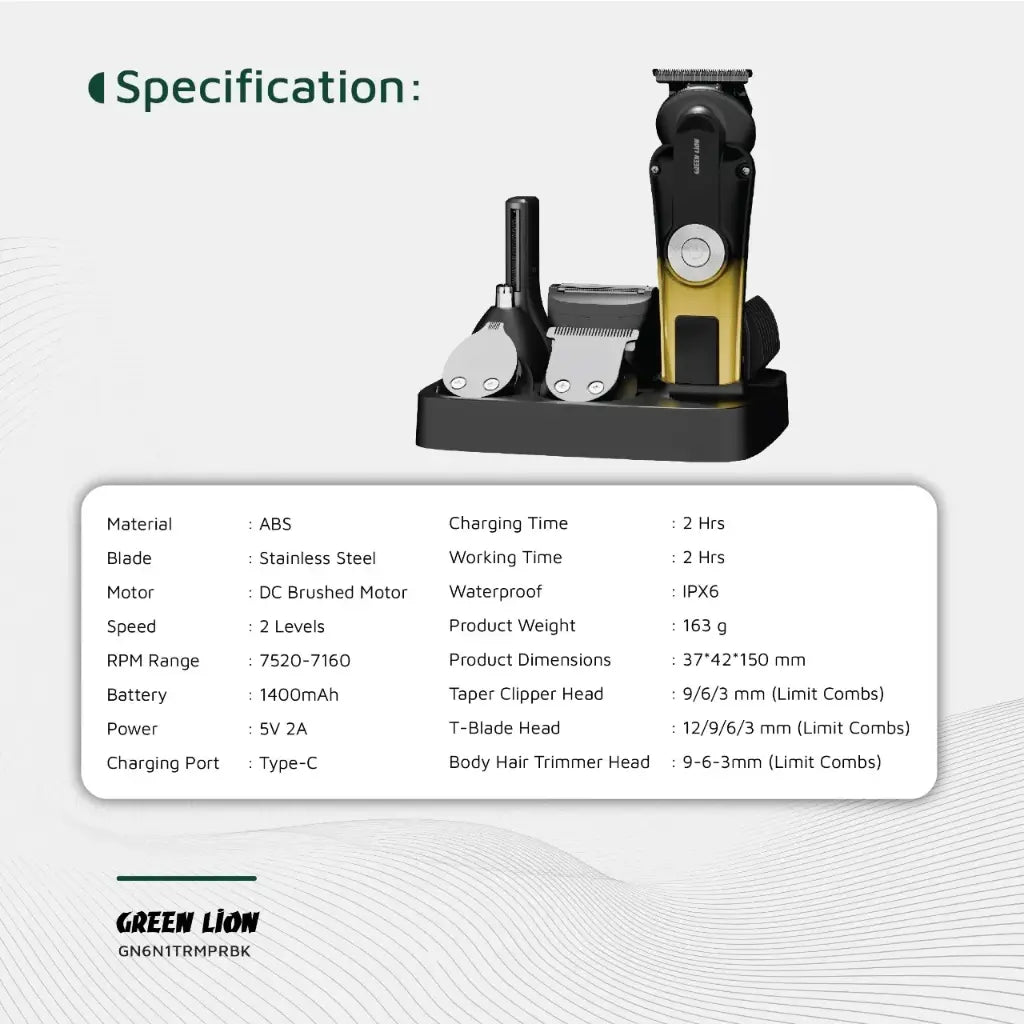 Green Lion 6 in 1 Trim Pro Grooming Kit Black GN6N1TRMPRBK - Detail 5