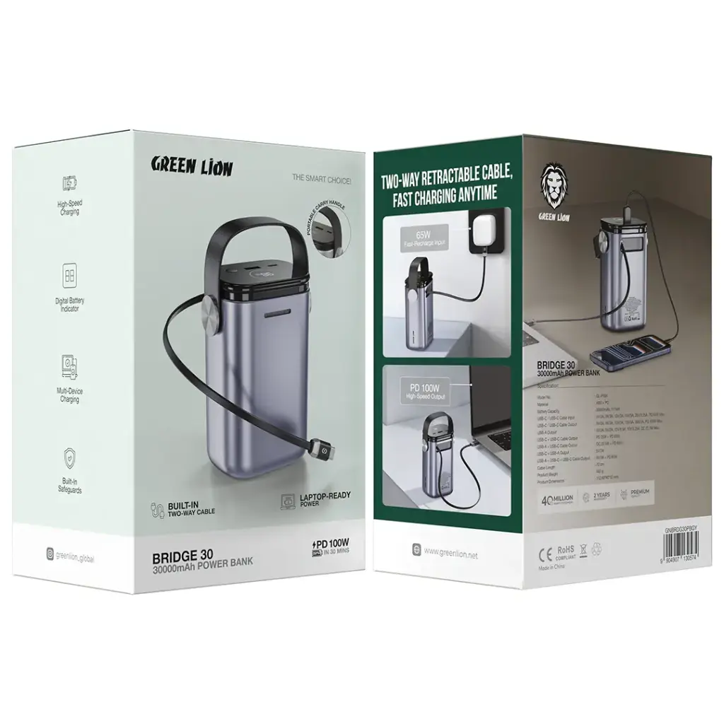Green Lion Bridge 30 30000mAh Power Bank Grey GNBRDG30PBGY - Detail