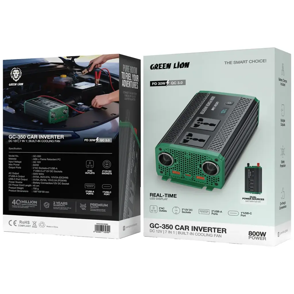Green Lion GC-350 Car Inverter Black GNGC350CRINBK - Detail 2