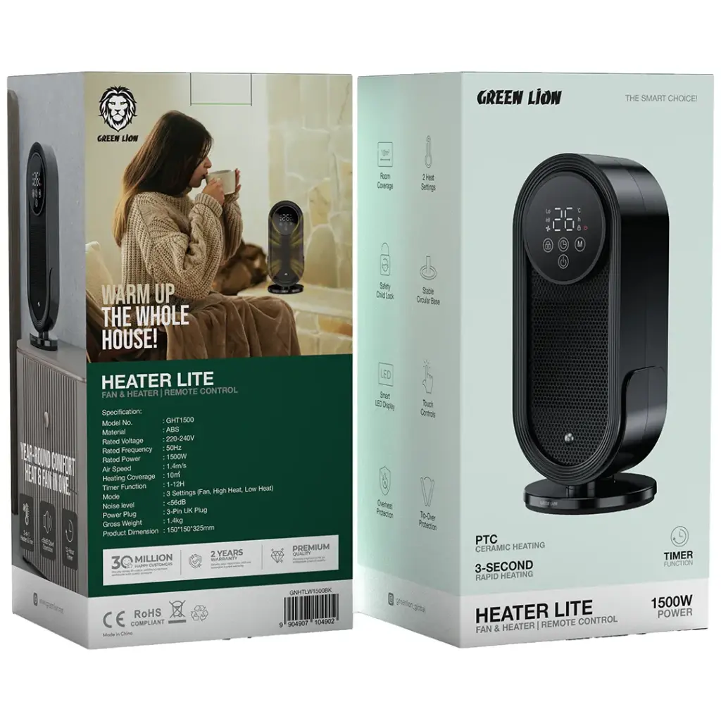Green Lion Heater Lite Fan Heater Remote Control Black GNHTLW1500BK - Detail
