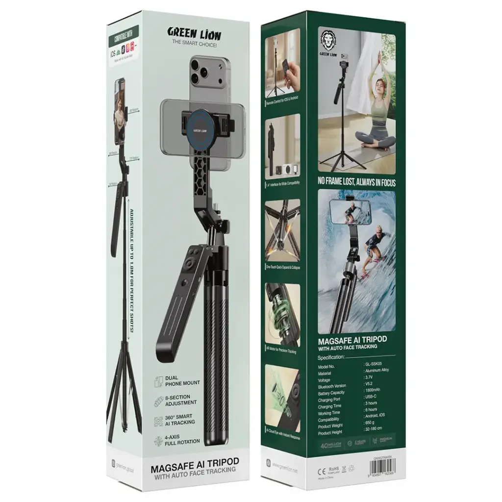 Green Lion MagSafe AI Tripod Auto Face Tracking Black GNMGTRIAIBK - Detail 3