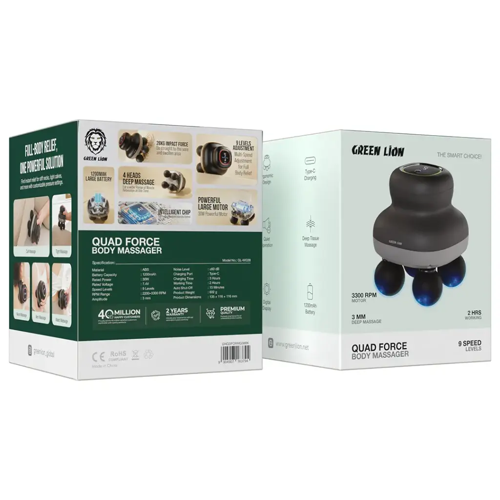 Green Lion Quad Force Body Massager Black GNQDFORMG38BK - Detail