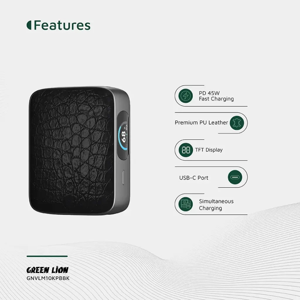 Green Lion Valmont 10000mAh Power Bank PD 45W Black GNVLM10KPBBK - Detail 3