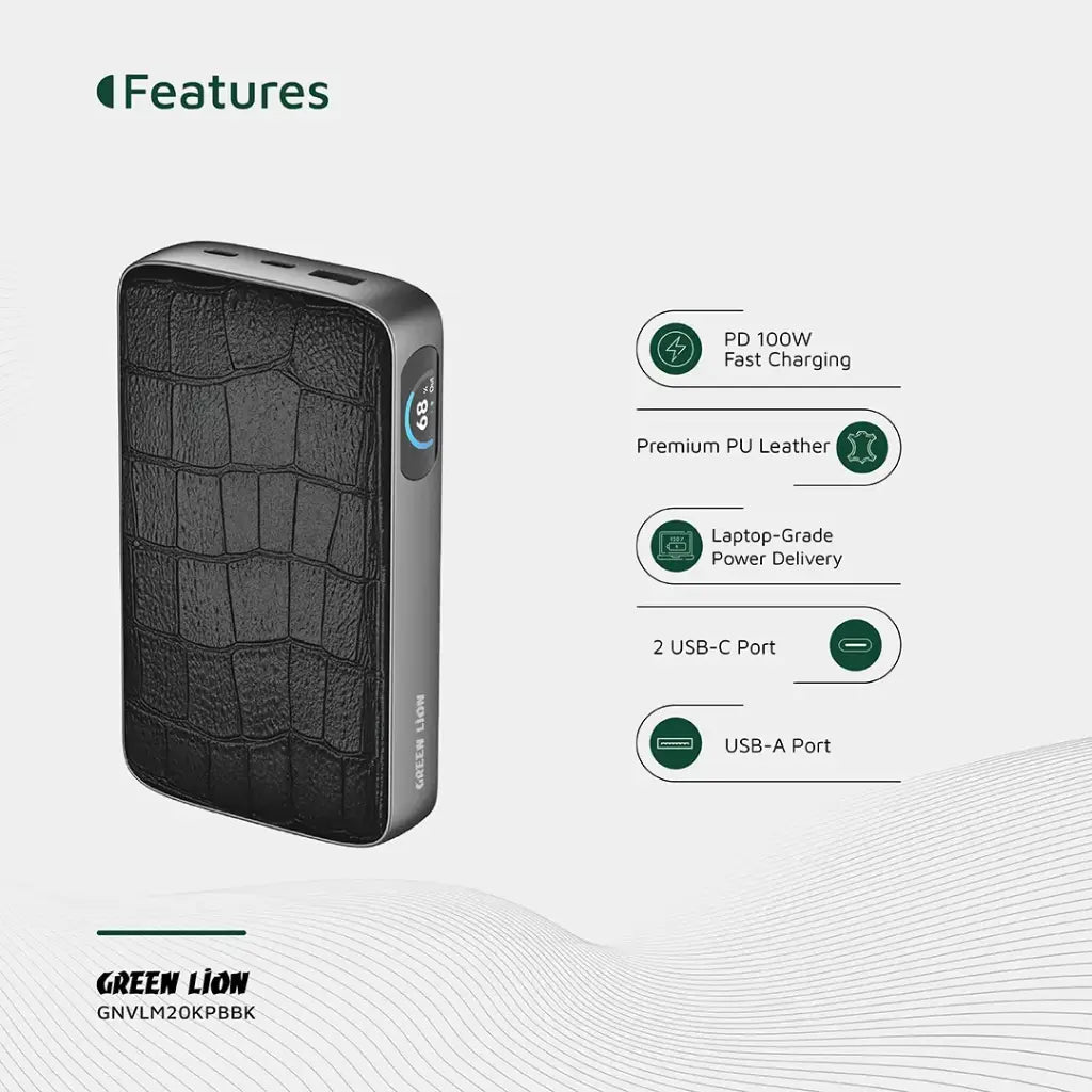 Green Lion Valmont 20000mAh Power Bank PD 100W Black GNVLM20KPBBK - Detail 2