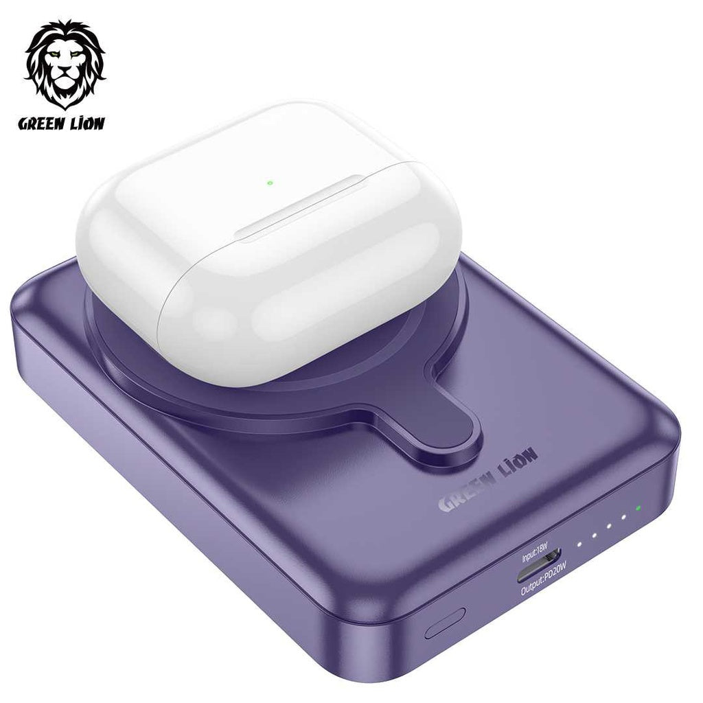باور بانك جرين لايون 3-في-1 ماجسيف 10000 مللي أمبير PD 20 واط - بنفسجي | Green Lion 3-in-1 MagSafe Power Bank 10000mAh PD 20W - Purple