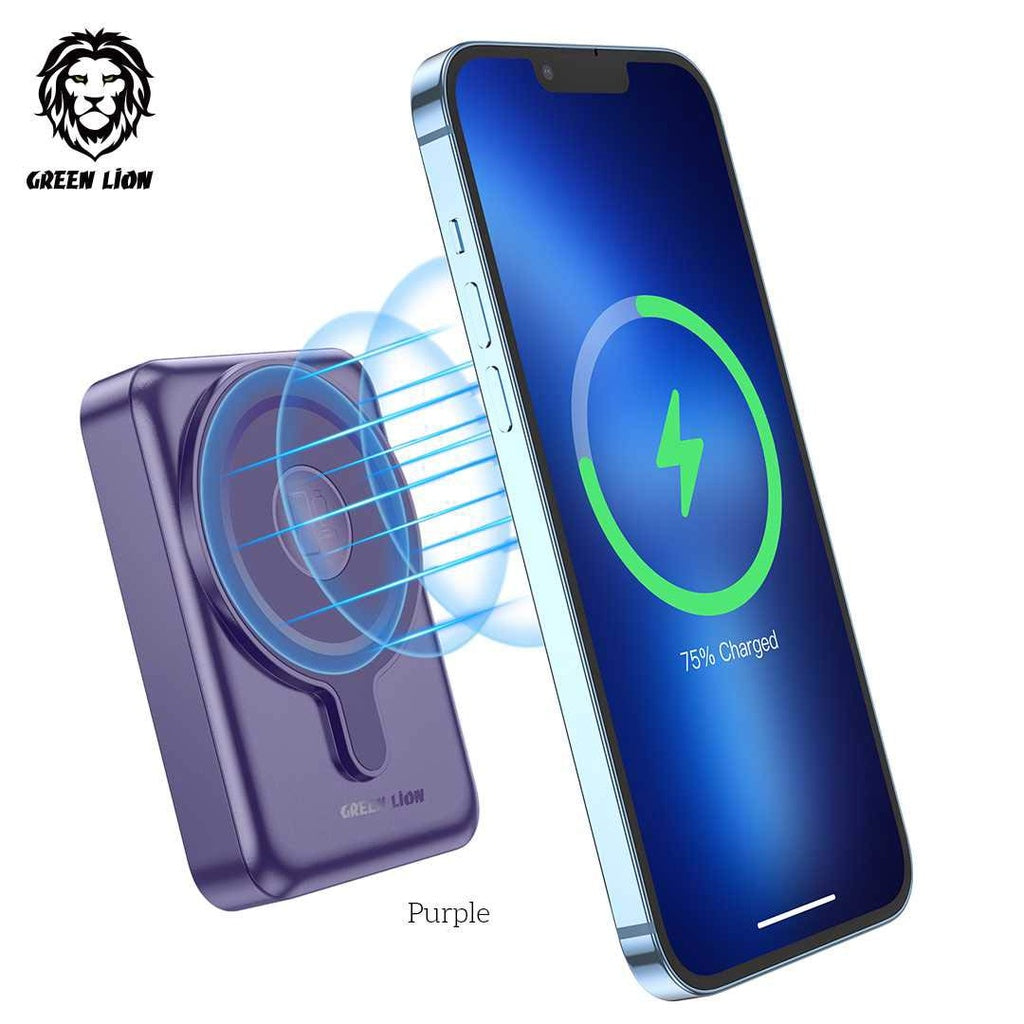 باور بانك جرين لايون 3-في-1 ماجسيف 10000 مللي أمبير PD 20 واط - بنفسجي | Green Lion 3-in-1 MagSafe Power Bank 10000mAh PD 20W - Purple