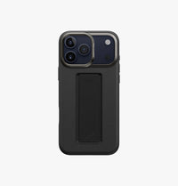 UNIQ Heldro Pro FlexGrip leatherette case for iPhone 17 Pro Max Black - stand and grip band