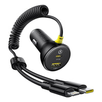 شاحن سيارة بيسوس Circular Plastic 60 واط مع منفذي USB-C وUSB-A وكابل USB-C إلى Lightning – أسود | Baseus Circular Plastic 60W Car Charger USB-C & USB-A + USB-C to Lightning Cable Cosmic Black