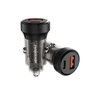 شاحن سيارة روك روز بمنفذي يو اس بي اي وتايب سي وبقدرة شحن 30 واط  | Rockrose 30W PD & QC 3.0 Dual Port Car Charger