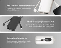 باور بانك موماكس +Power Vital بسعة 10,000 مللي امبير مع كيبل تايب سي و لايتتنغ مدمجين  | Momax Power Vital+ 10000mAh Battery Pack with Built-in USB-C and Lightning Cables