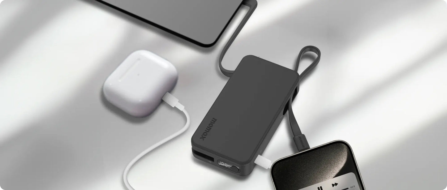 باور بانك موماكس Power Vital+ بسعة 10,000 مللي امبير مع كيبلين تايب سي مدمجين | Momax Power Vital+ Power Bank 10000mAh with 2 Built-In USB-C Cables
