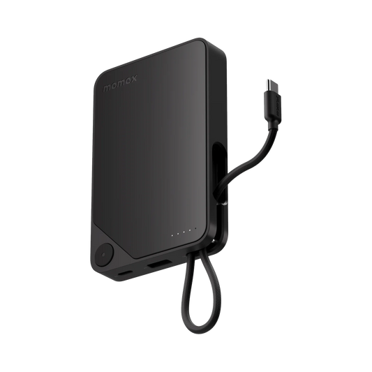 Pakêta Bateriyê ya Momax Power X 10000mAh bi Kabloya USB-C ya Çêkirî - Bankeya Hêzê ya Momax Power X 10000mAh bi Kabloya USB-C ya Çêkirî Şarjkirina Bilez Piştgirî dike