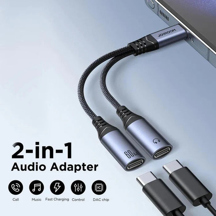 JOYROOM Adaptora Dengî ya 2-di-1ê Tîpa C bo Dual Tîpa C