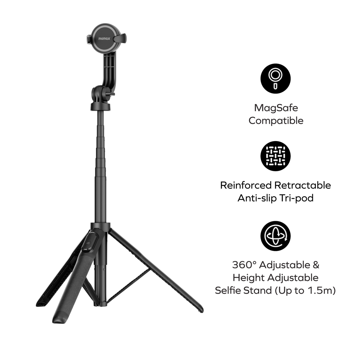 Momax 1-Snap Pole KM17 Selfie Stick Tripod Black - Features