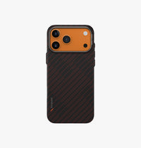 UNIQ Keva Edge 100 percent aramid case for iPhone 17 Pro Max Rust Orange - back panel weave