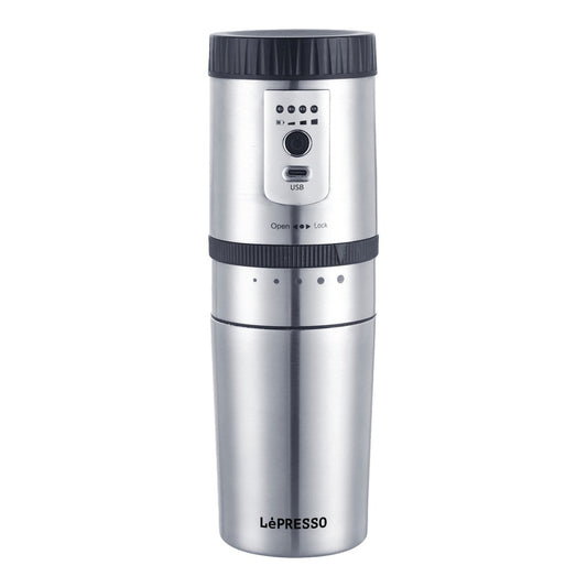 ماكينة ليبريسو المحمولة لطحن وتحضير القهوة مع كوب من الستانلس ستيل | Lepresso Portable Mini Grinding and Coffee Maker With Stainless Steel Mug