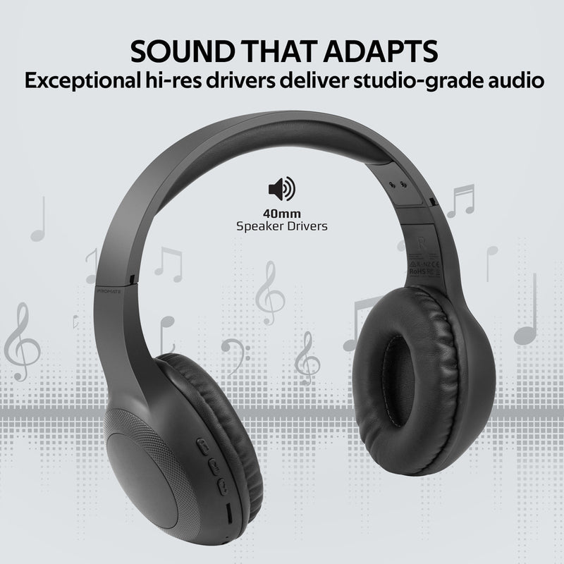 Promate LaBoca Deep Bass Wireless Headphones 200mAh Black-Angle