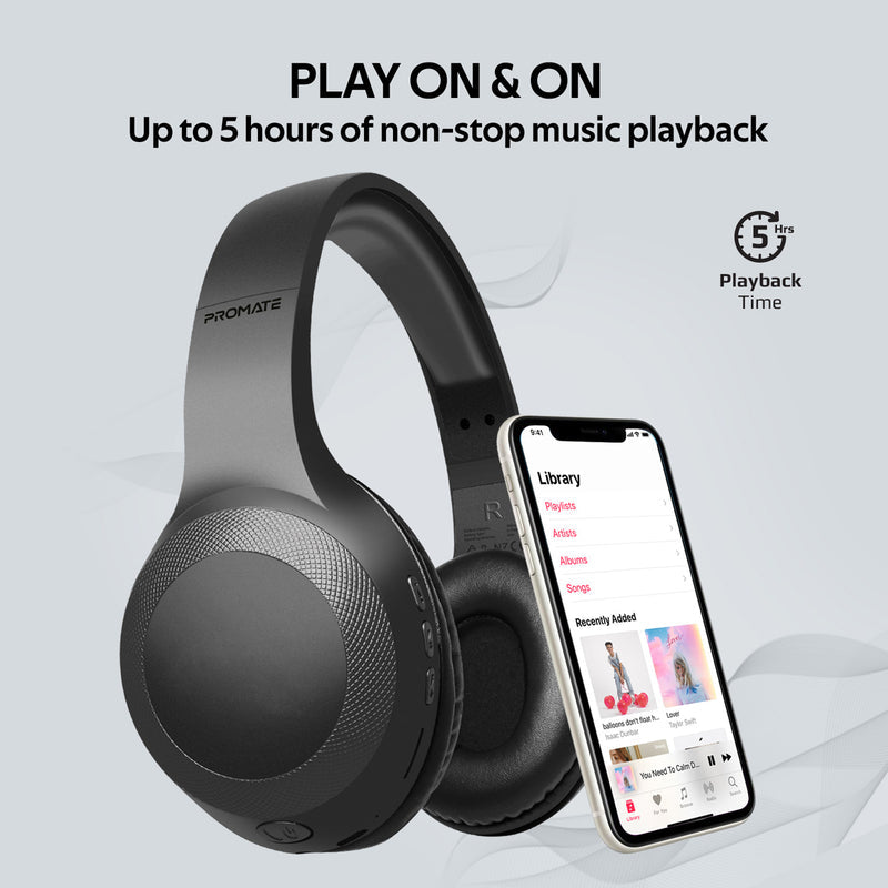 Promate LaBoca Deep Bass Wireless Headphones 200mAh Black-Folded