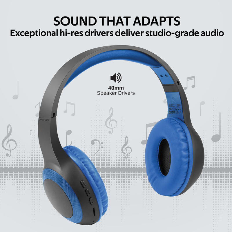 Promate LaBoca Deep Bass Wireless Headphones 200mAh Blue-Angle