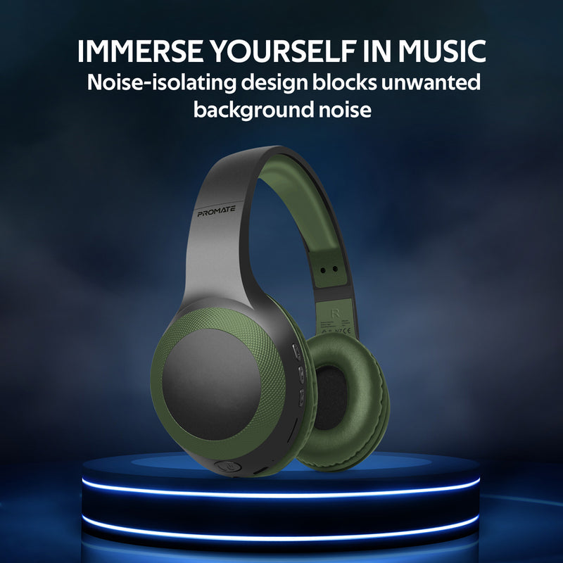 Promate LaBoca Deep Bass Wireless Headphones 200mAh Midnight Green-Lifestyle