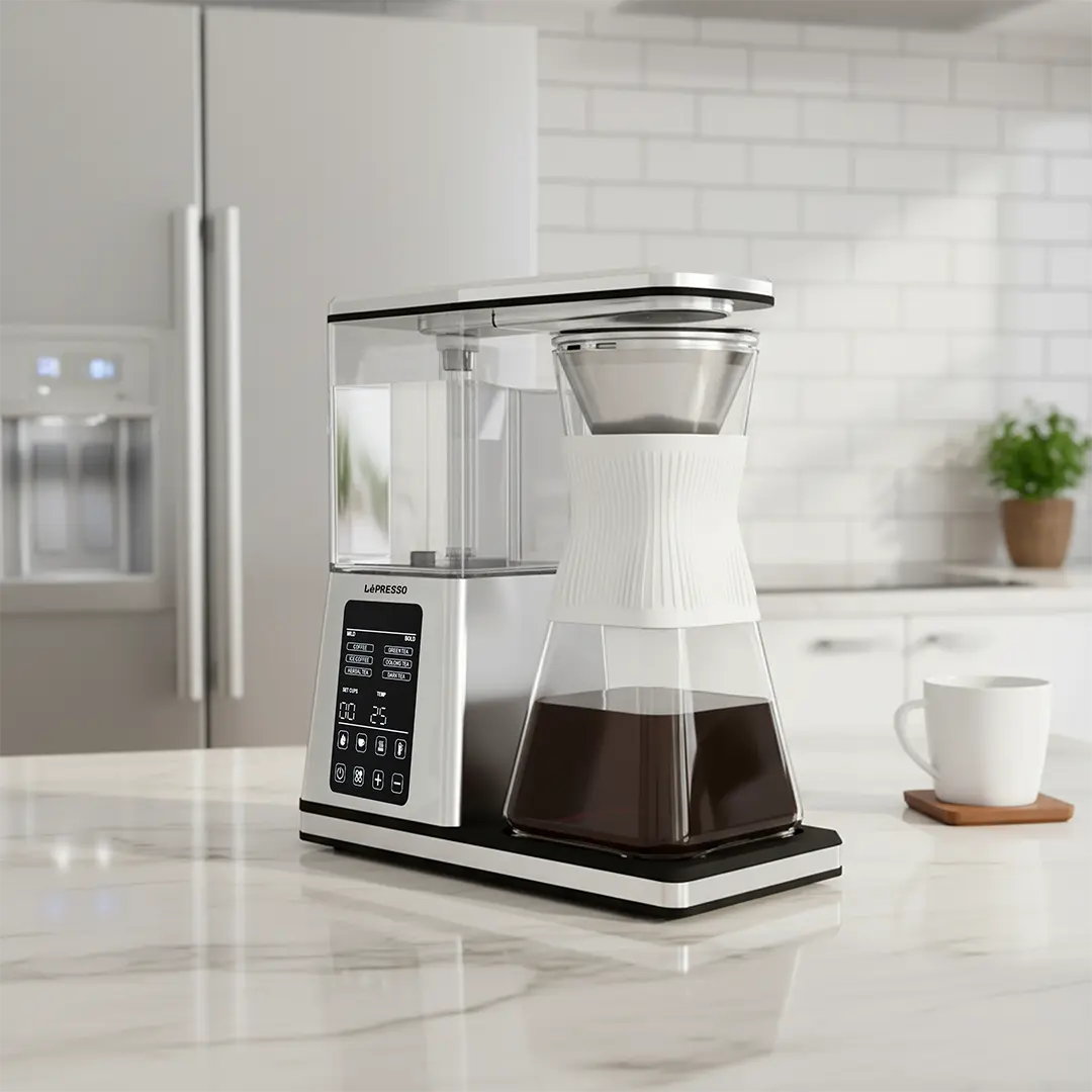 ماكينة ليبريسو كريستال بريو لتحضير القهوة والشاي بالتقطير مع تحكم رقمي ذكي - فضي | LePresso Crystal Brew Drip Coffee & Tea Maker with Smart Digital Control – Silver