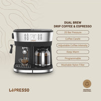 ماكينة القهوة ليبريسو 2 في 1 للاسبريسو و القهوة بالتنقيط بضغط 15 بار - اسود | LePresso 2in1 Espresso Coffee Machine 15 Bar - Black