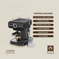 ماكينة قهوة ليبريسو ريترو اسبريسو مع مقياس الضغط ومبخر الحليب - اسود | LePresso Retro Espresso Boiler Machine with Gauge and Milk Steamer - Black